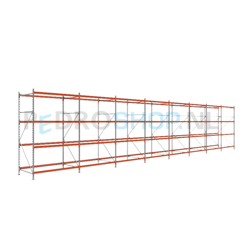Grootvakstelling: 250cm (h) x 100cm (d) x 1246.8cm (l) x 4 niveaus