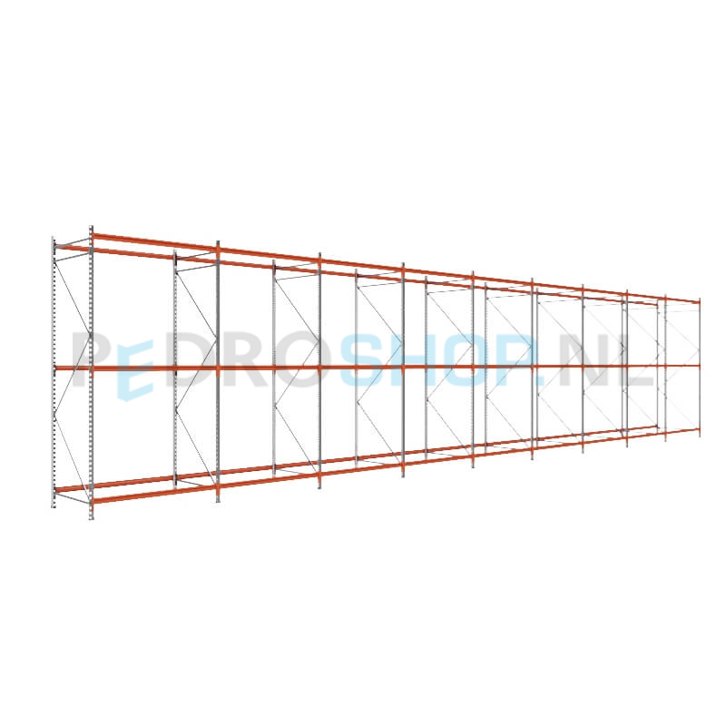 Grootvakstelling: 300cm (h) x 100cm (d) x 1402cm (l) x 3 niveaus