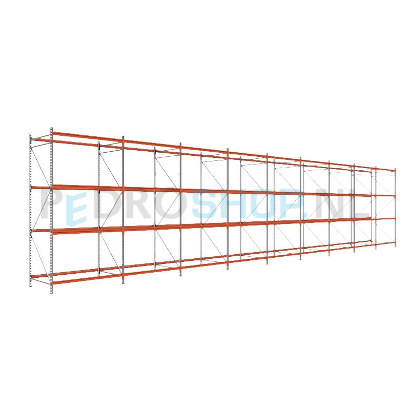 Grootvakstelling: 300cm (h) x 100cm (d) x 1402cm (l) x 4 niveaus