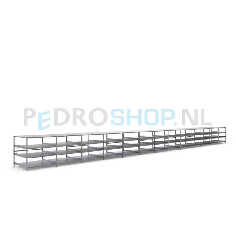 Metalen stellingkast: 100cm (h) x 100cm (d) x 1311.4cm (l)