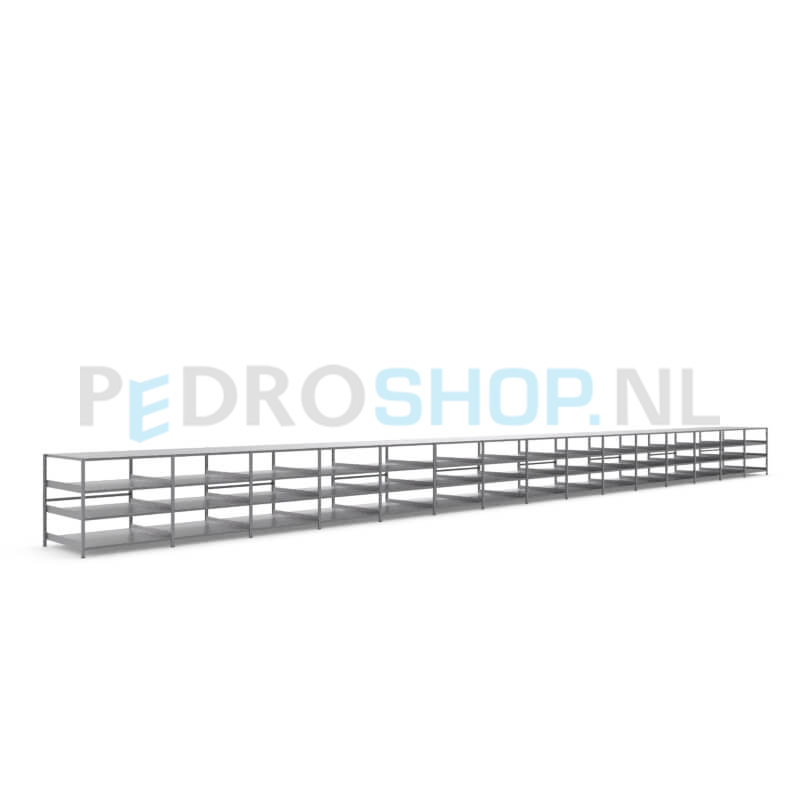 Metalen stellingkast: 100cm (h) x 100cm (d) x 1512.6cm (l)