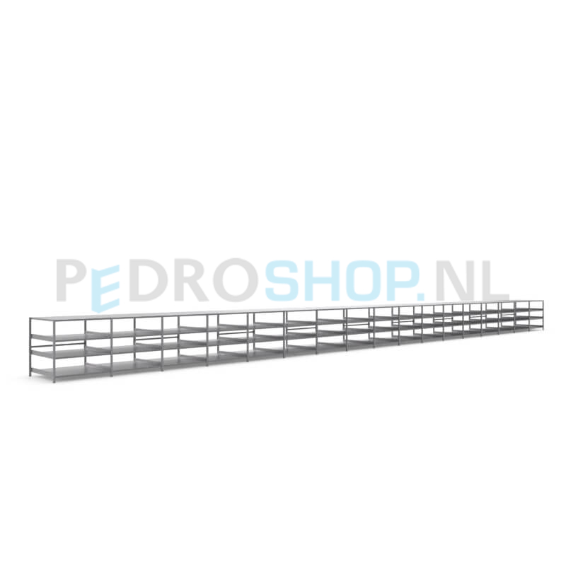 Metalen stellingkast: 100cm (h) x 100cm (d) x 1713.8cm (l)