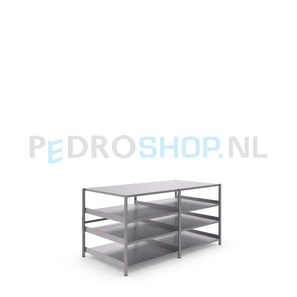 Metalen stellingkast: 100cm (h) x 100cm (d) x 204.8cm (l)