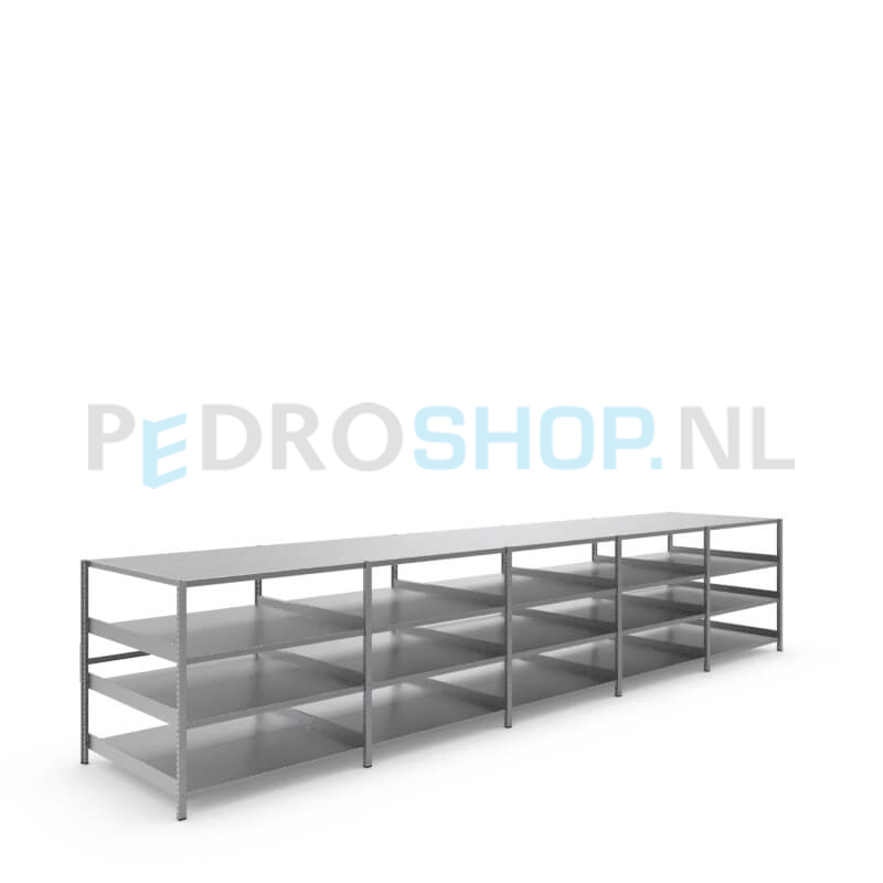 Metalen stellingkast: 100cm (h) x 100cm (d) x 506.6cm (l)