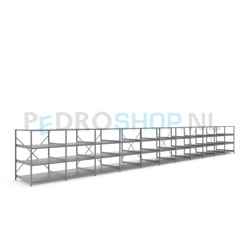 Metalen stellingkast: 140cm (h) x 100cm (d) x 1110.2cm (l)
