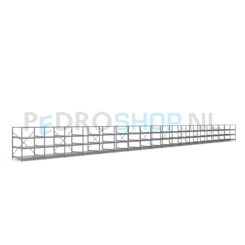 Metalen stellingkast: 140cm (h) x 100cm (d) x 1915cm (l)