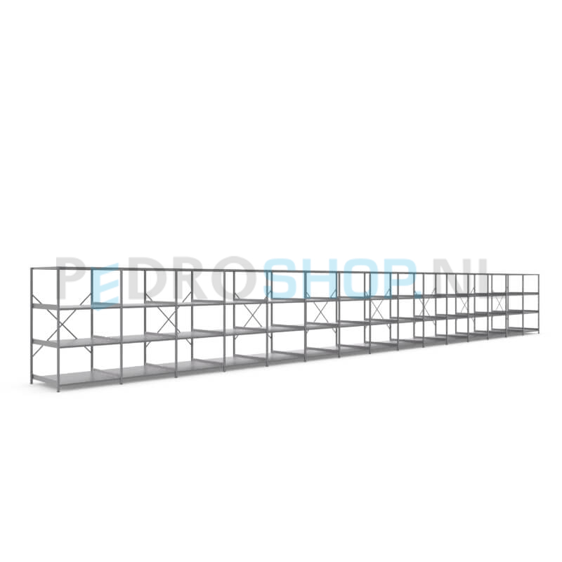 Metalen stellingkast: 180cm (h) x 100cm (d) x 1512.6cm (l)