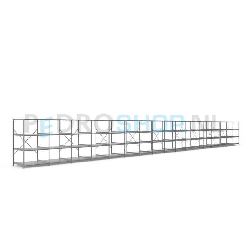Metalen stellingkast: 180cm (h) x 100cm (d) x 1713.8cm (l)