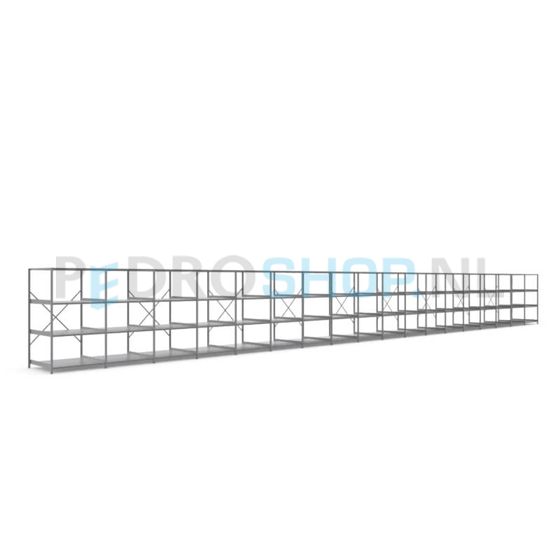 Metalen stellingkast: 180cm (h) x 100cm (d) x 1814.4cm (l)