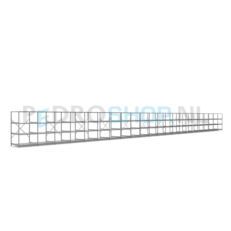 Metalen stellingkast: 180cm (h) x 100cm (d) x 2216.8cm (l)