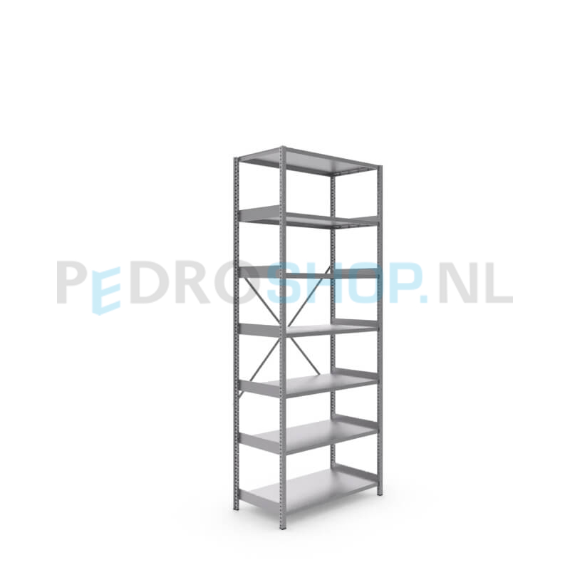 Metalen stellingkast: 250cm (h) x 50cm (d) x 104.2cm (l)