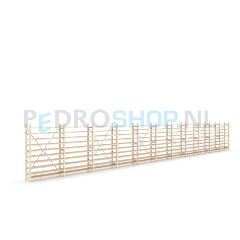 Houten stellingkast Easyrack: 150cm (h) x 30cm (d) x 1103cm (l)