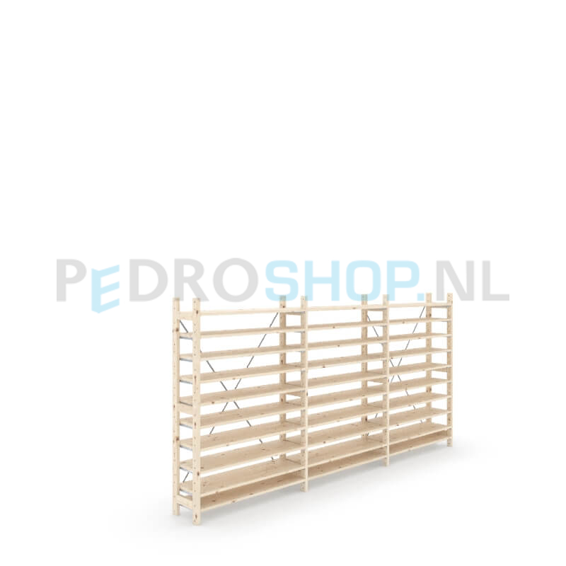 Houten stellingkast Easyrack: 150cm (h) x 30cm (d) x 303cm (l)