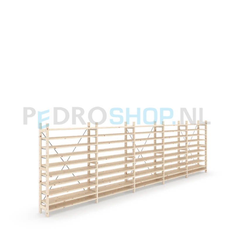 Houten stellingkast Easyrack: 150cm (h) x 30cm (d) x 503cm (l)