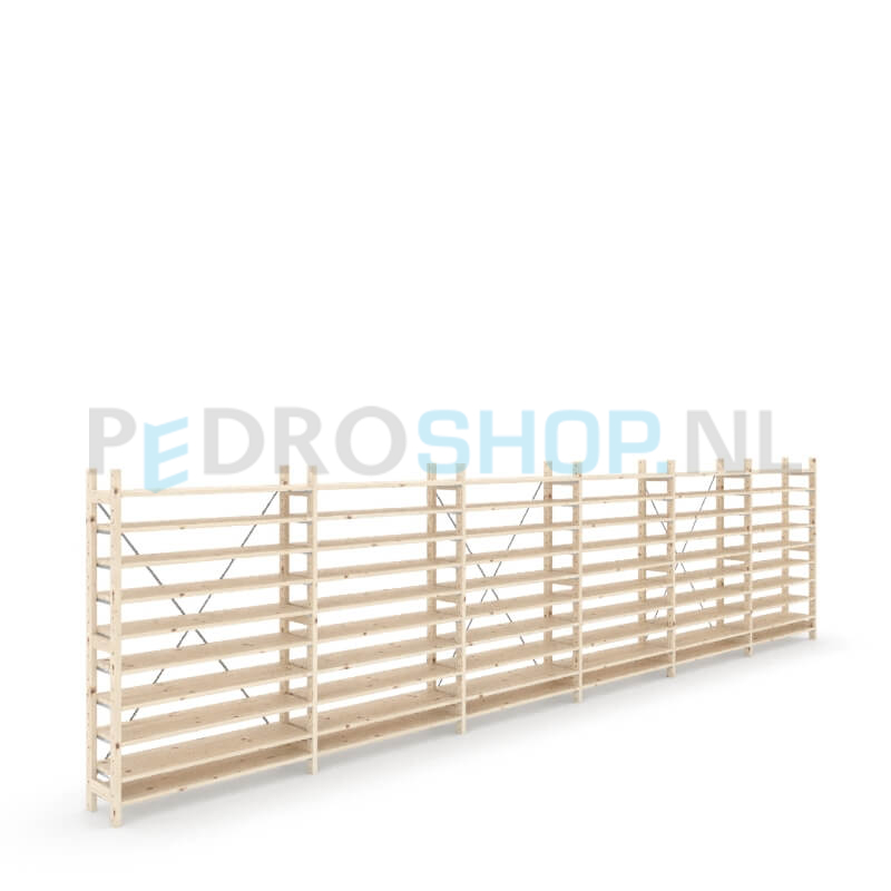 Houten stellingkast Easyrek: 150cm (h) x 30cm (d) x 603cm (l)