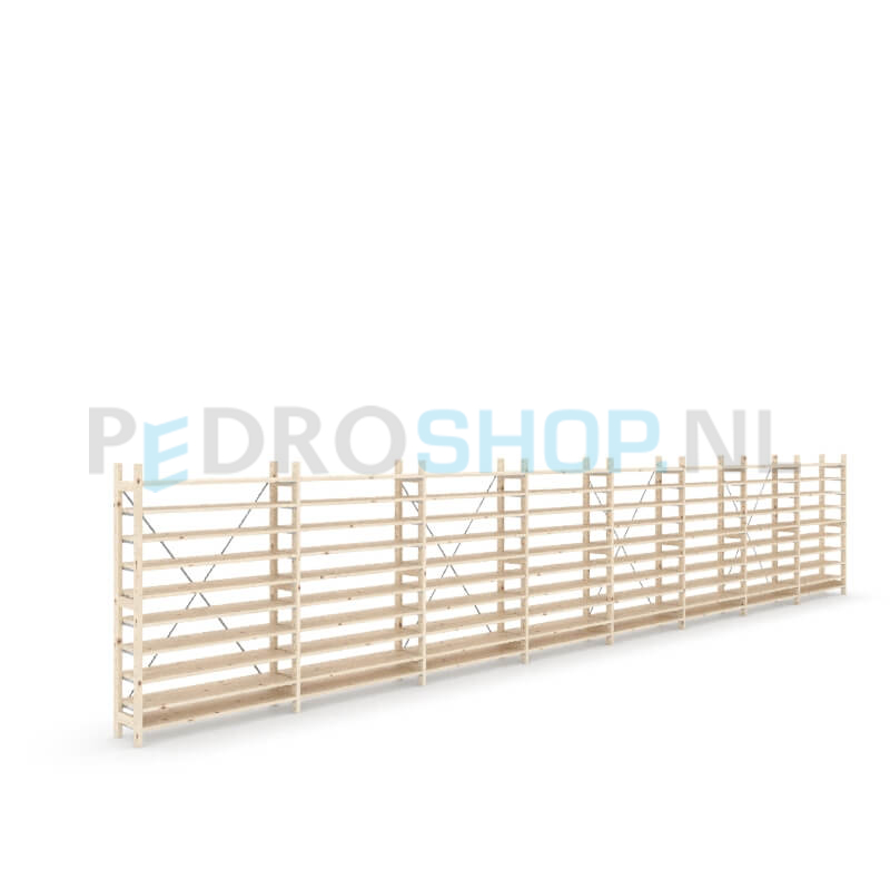 Houten stellingkast Easyrek: 150cm (h) x 30cm (d) x 803cm (l)