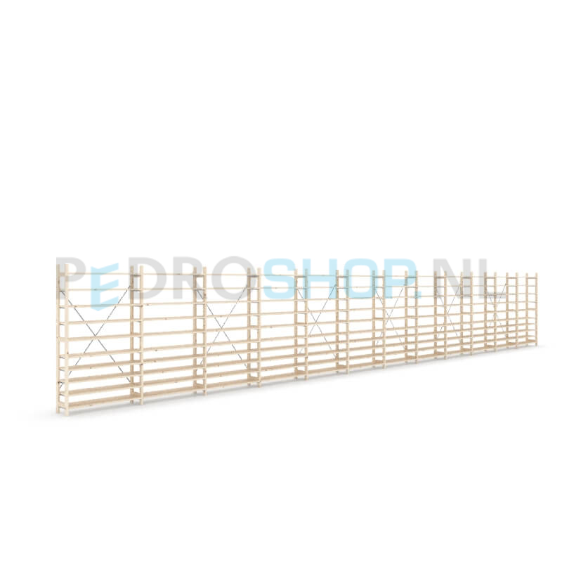 Houten stellingkast Easyrack: 180cm (h) x 30cm (d) x 1203cm (l)