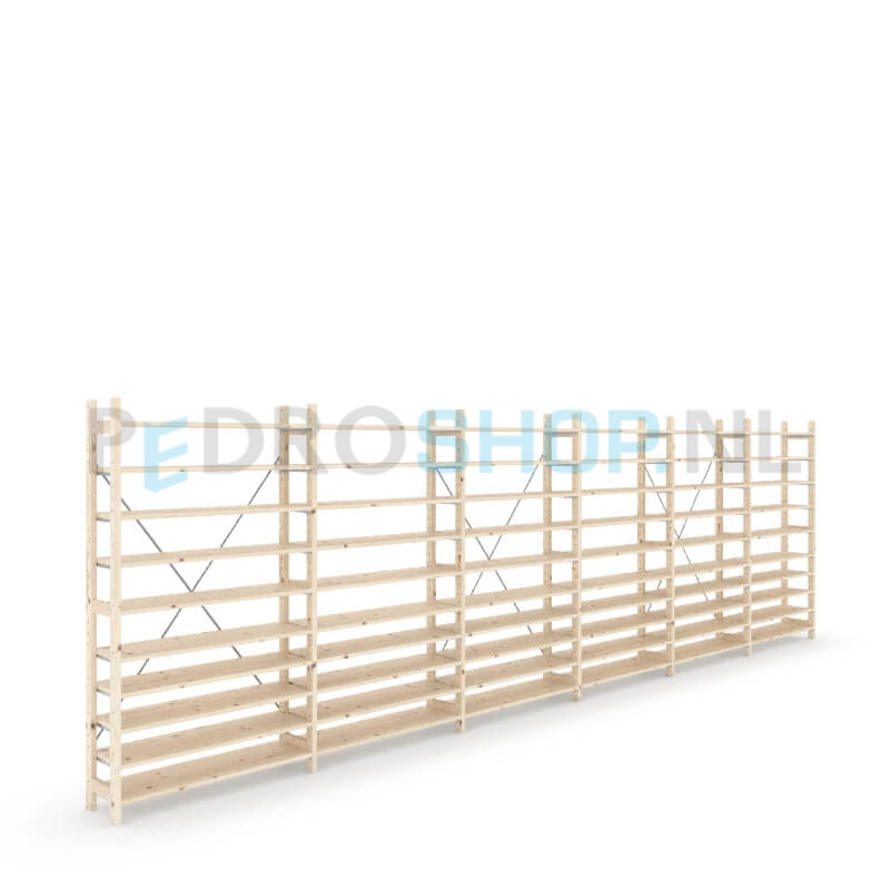 Houten stellingkast Easyrack: 180cm (h) x 30cm (d) x 603cm (l)
