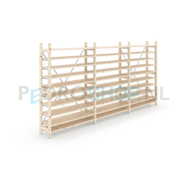 Houten stellingkast Easyrek: 150cm (h) x 30cm (d) x 303cm (l)