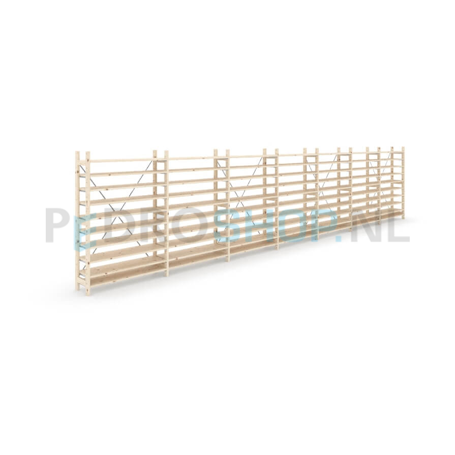Houten stellingkast Easyrek: 150cm (h) x 30cm (d) x 703cm (l)