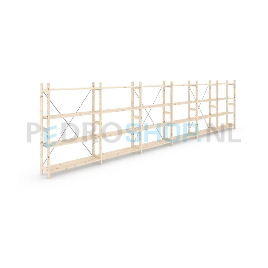 Houten stellingkast Easyrack: 150cm (h) x 30cm (d) x 603cm (l)