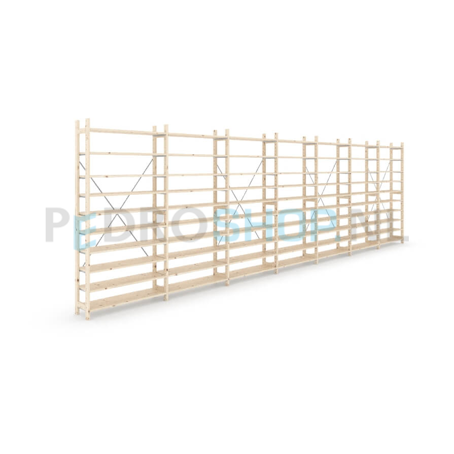 Houten stellingkast Easyrek: 210cm (h) x 30cm (d) x 703cm (l)