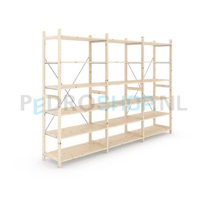 Houten stellingkast Easyrek: 210cm (h) x 50cm (d) x 303cm (l)