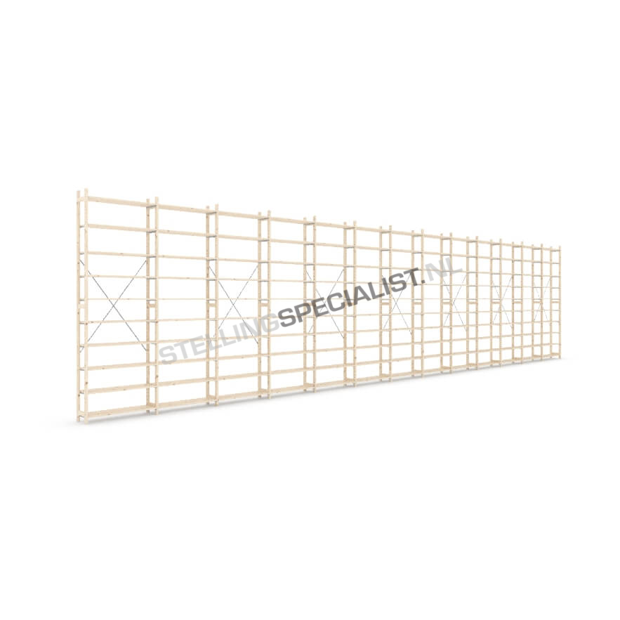 Houten stellingkast Easyrek: 300cm (h) x 30cm (d) x 1303cm (l)