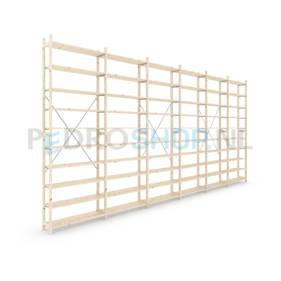 Houten stellingkast Easyrek: 300cm (h) x 30cm (d) x 603cm (l)
