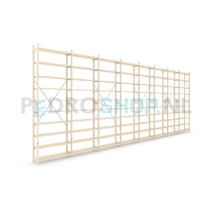 Houten stellingkast Easyrek: 300cm (h) x 30cm (d) x 803cm (l)